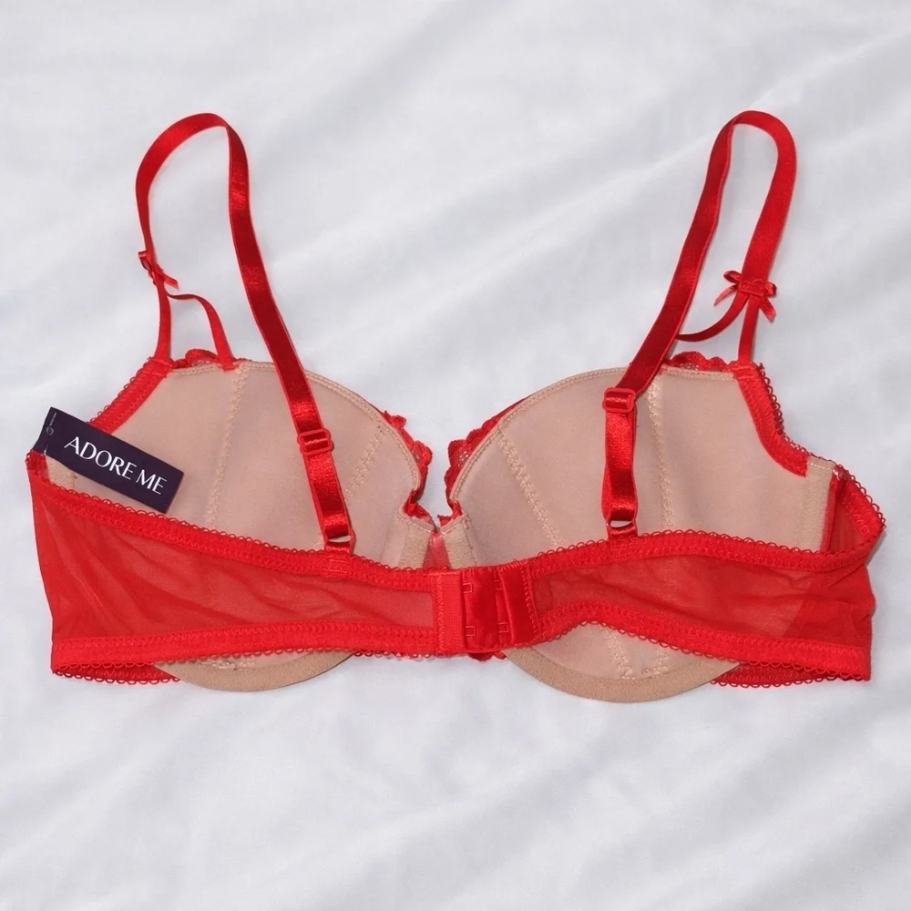NWT Adore Me Red Lace Up Underwire Bra 36DD Strappy Lace